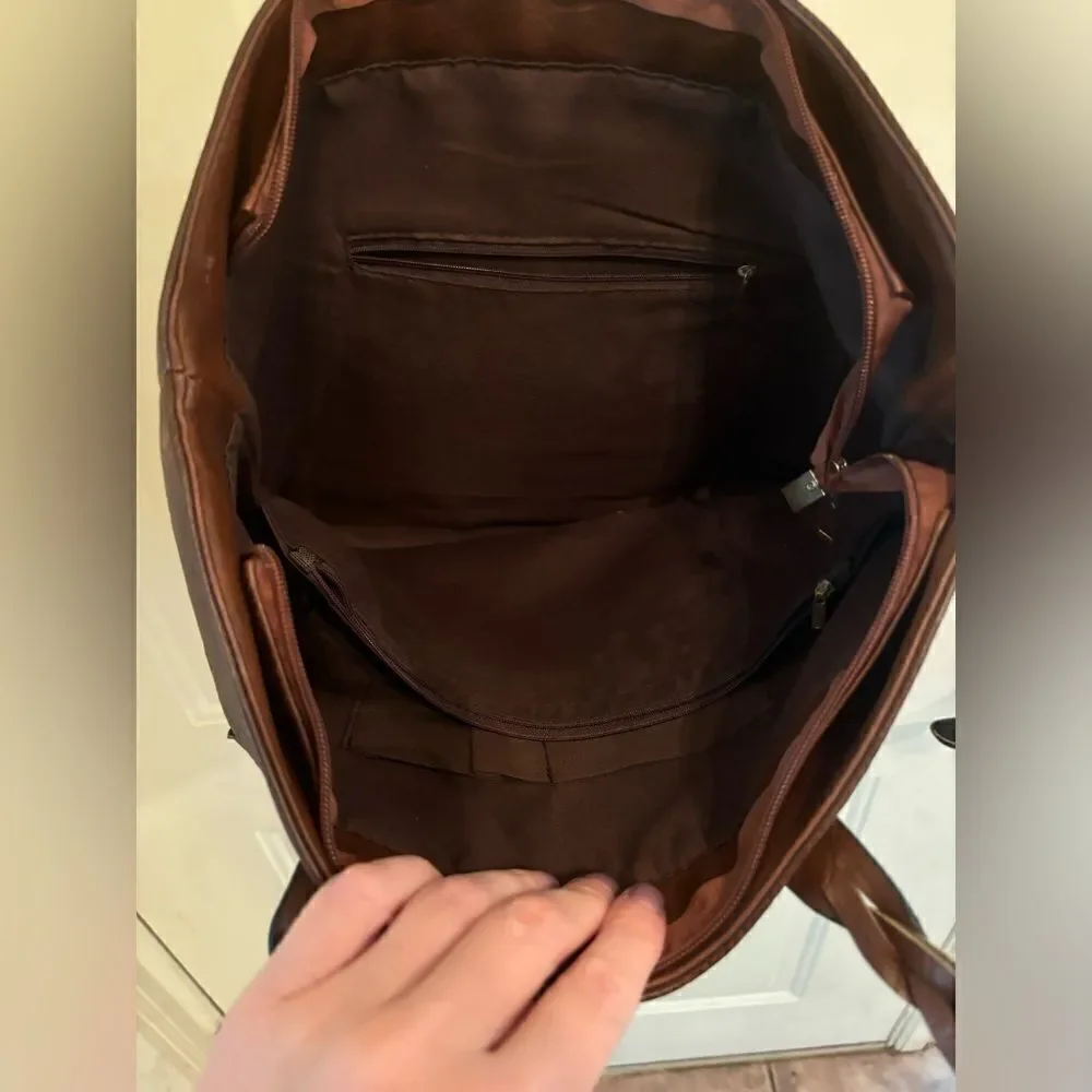 WEIMEIBAIGE LARGE BROWN FAUX LEATHER TOTE BAG